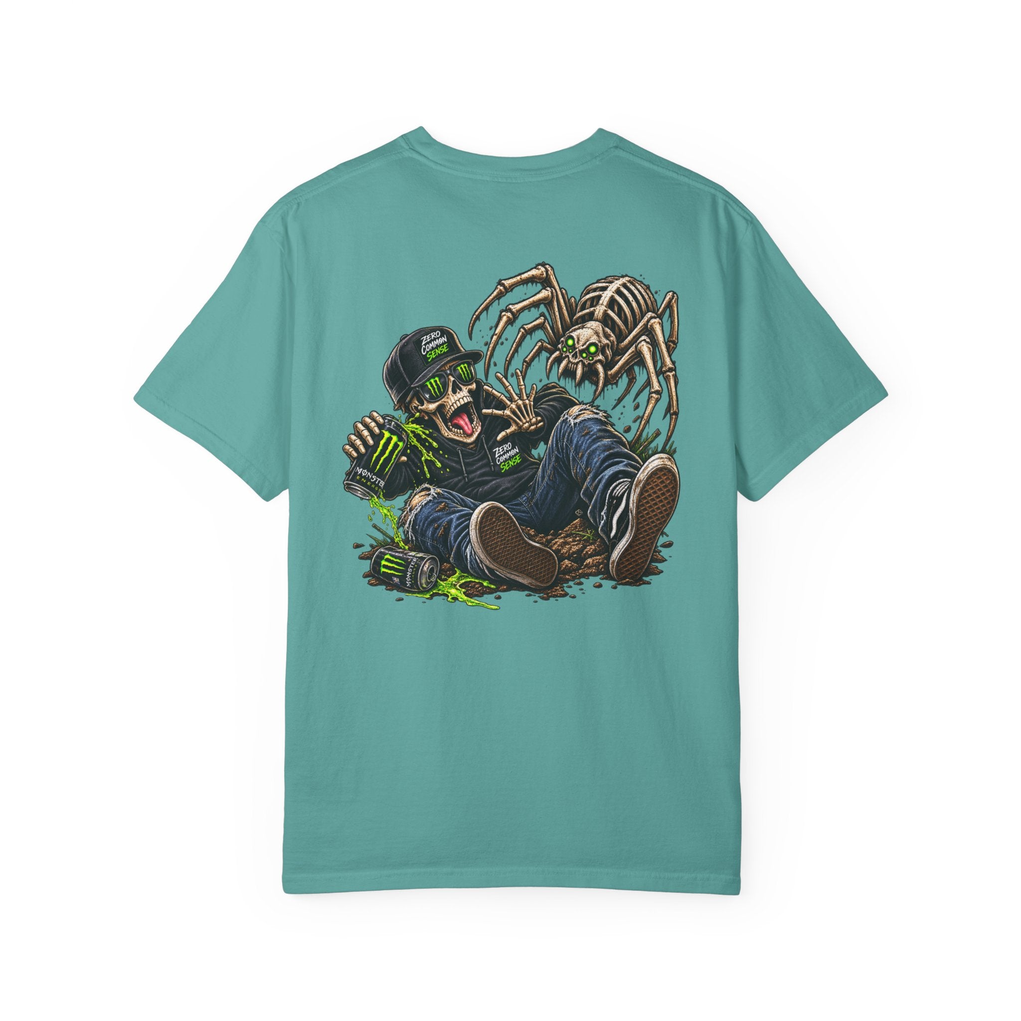 Spider Attack Graphic T-Shirt — "Zero Common Sense" Pocket Design
