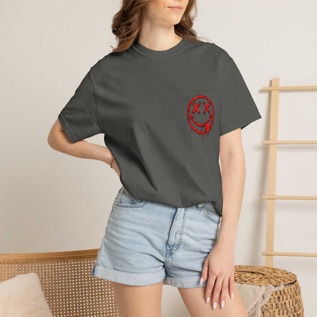 Static Culture Car Tee — Dripping Smiley Graphic T-Shirt