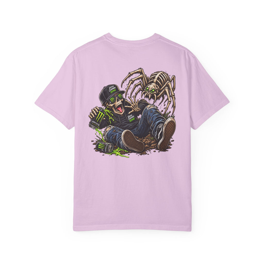 Spider Attack Graphic T-Shirt — "Zero Common Sense" Pocket Design