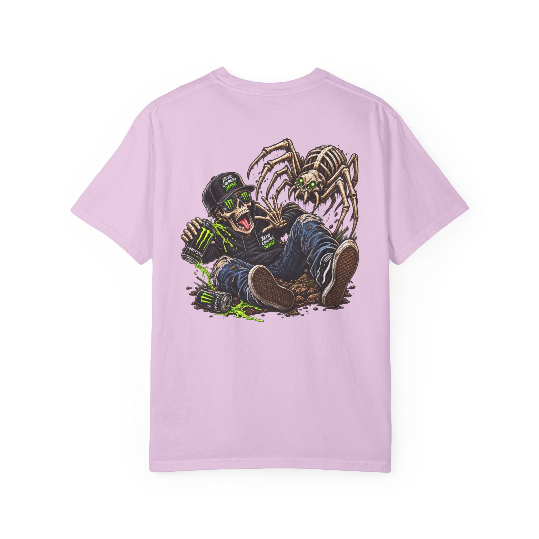 Spider Attack Graphic T-Shirt — "Zero Common Sense" Pocket Design