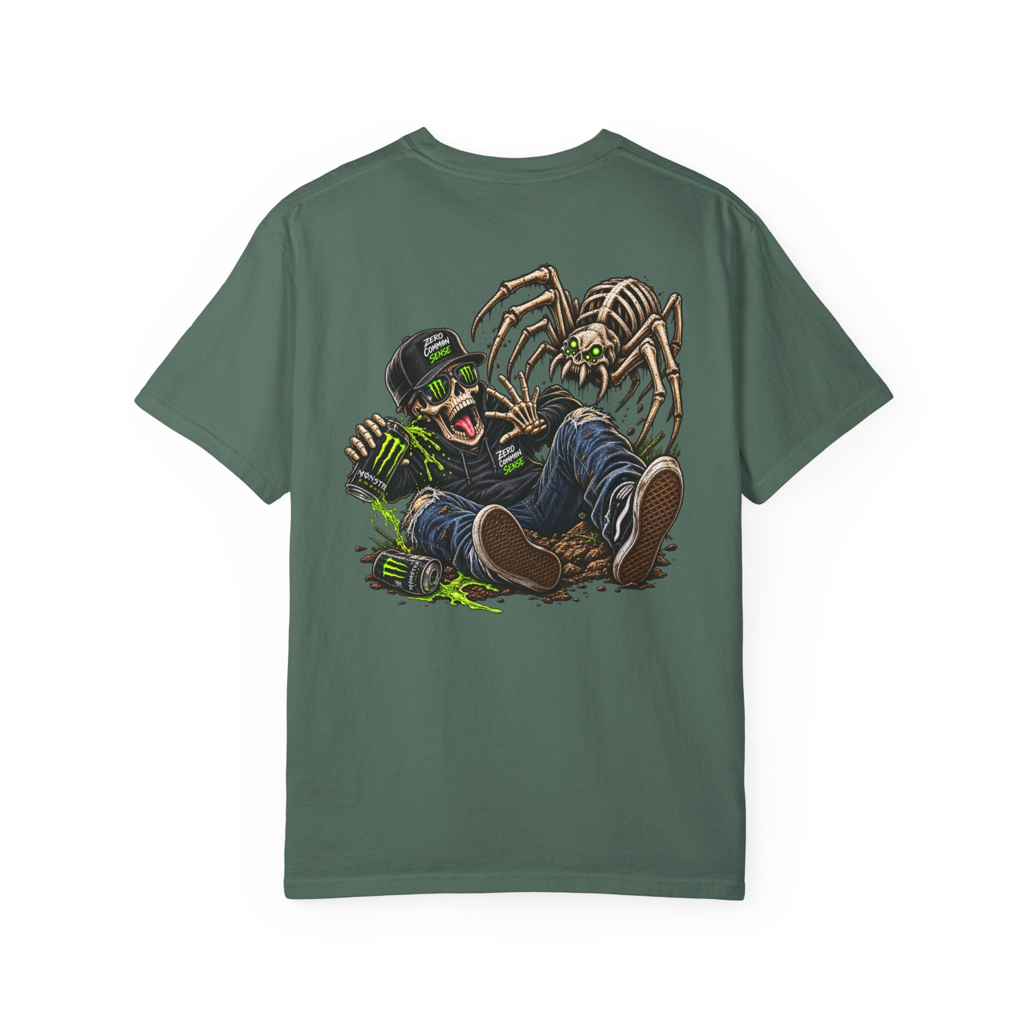 Spider Attack Graphic T-Shirt — "Zero Common Sense" Pocket Design