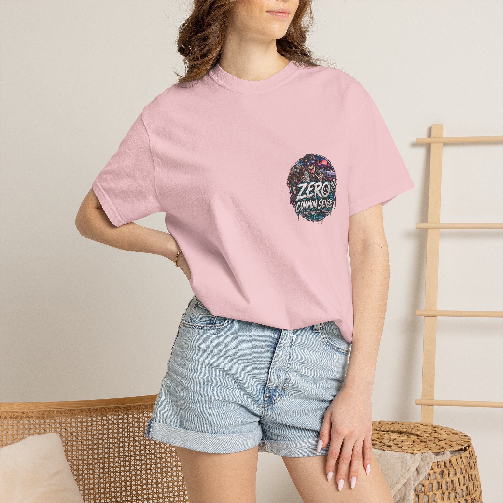 Spider Attack Graphic T-Shirt — "Zero Common Sense" Pocket Design