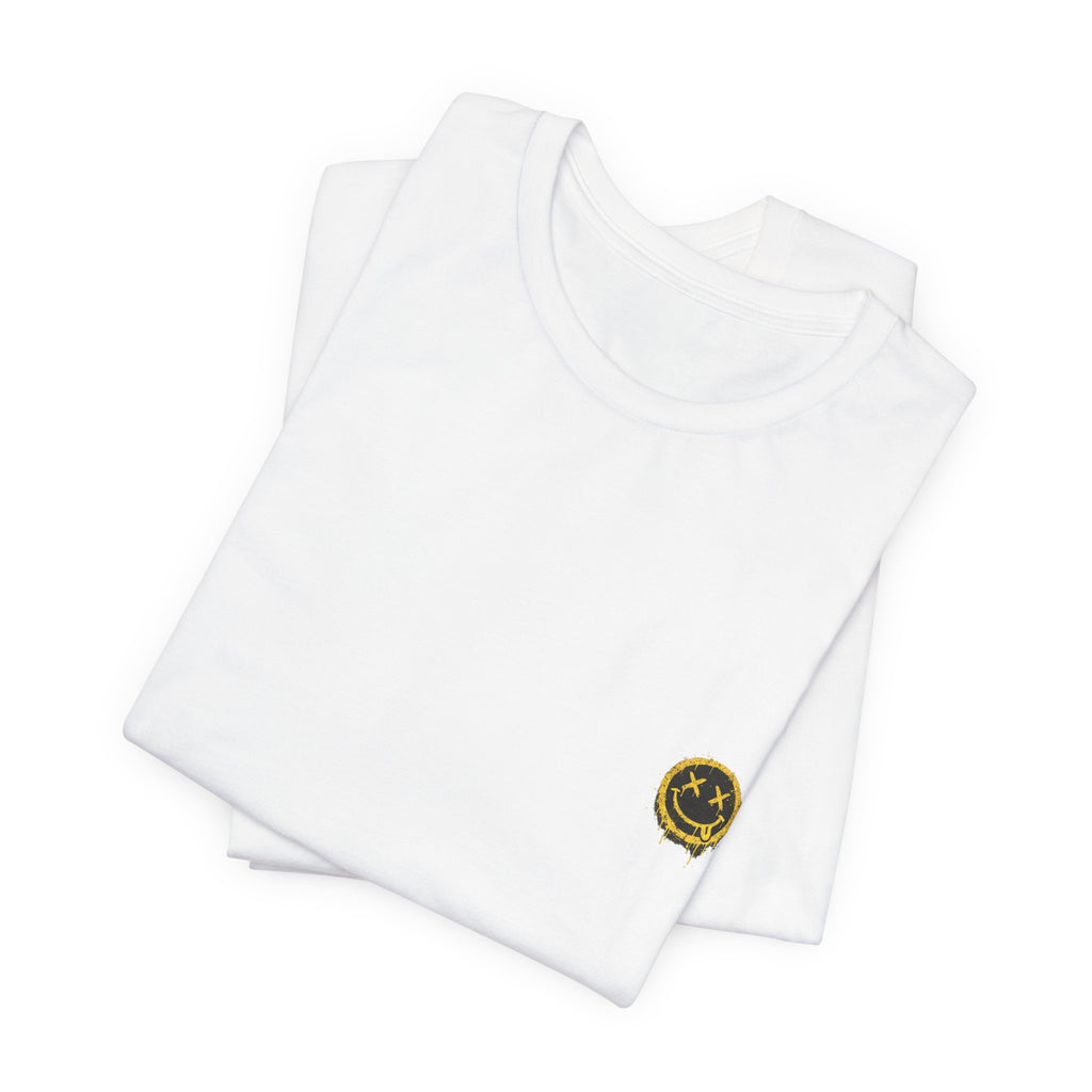 Embroidered Smile Patch Tee — Minimal Chest Logo T-Shirt