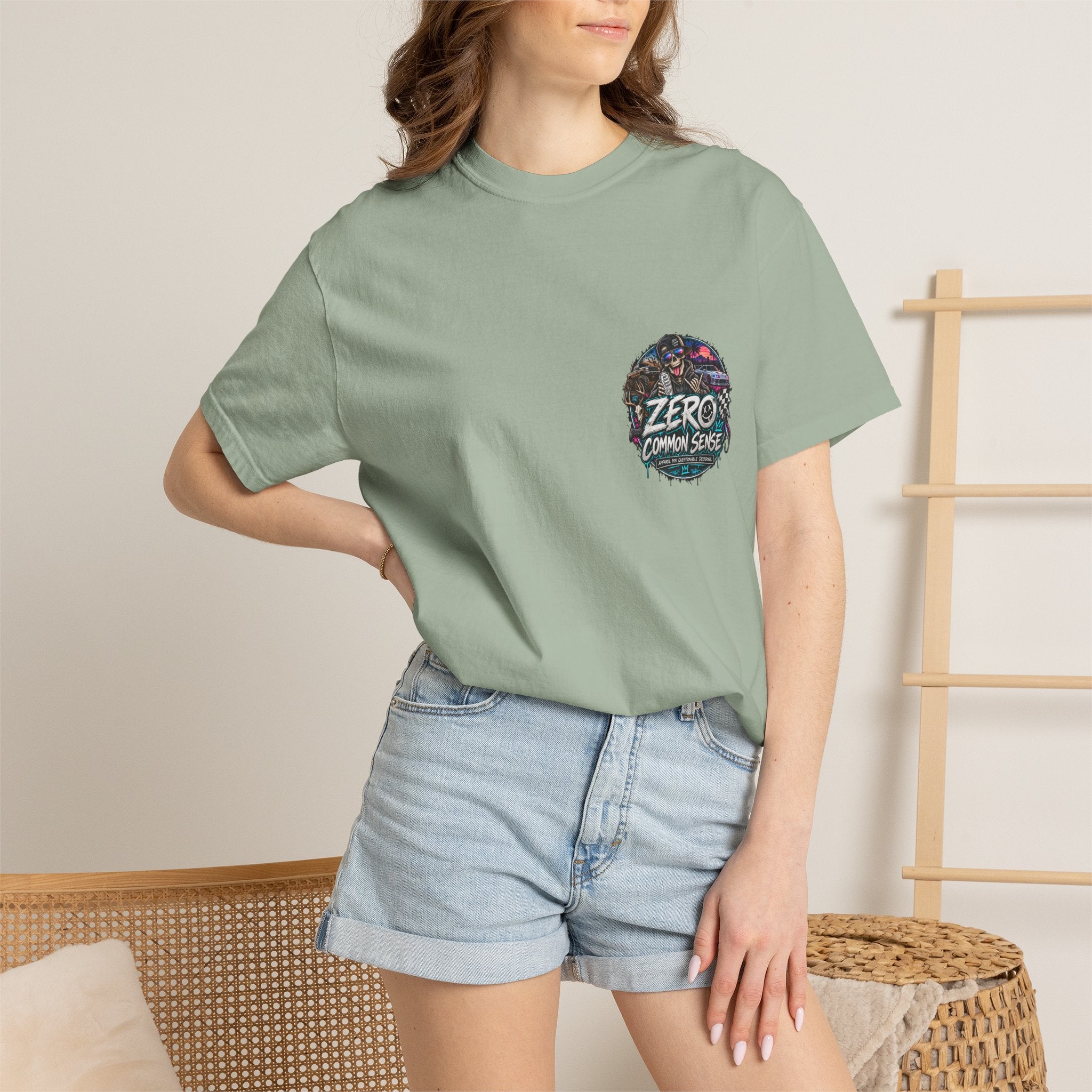 Spider Attack Graphic T-Shirt — "Zero Common Sense" Pocket Design