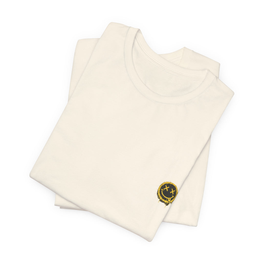 Embroidered Smile Patch Tee — Minimal Chest Logo T-Shirt