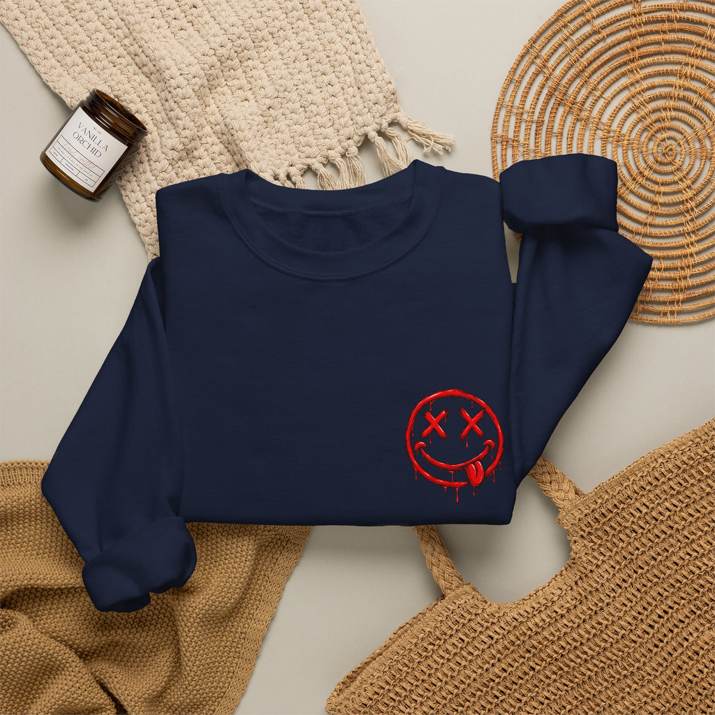 Bleeding Smiley Sweatshirt — Distressed Grunge Crewneck