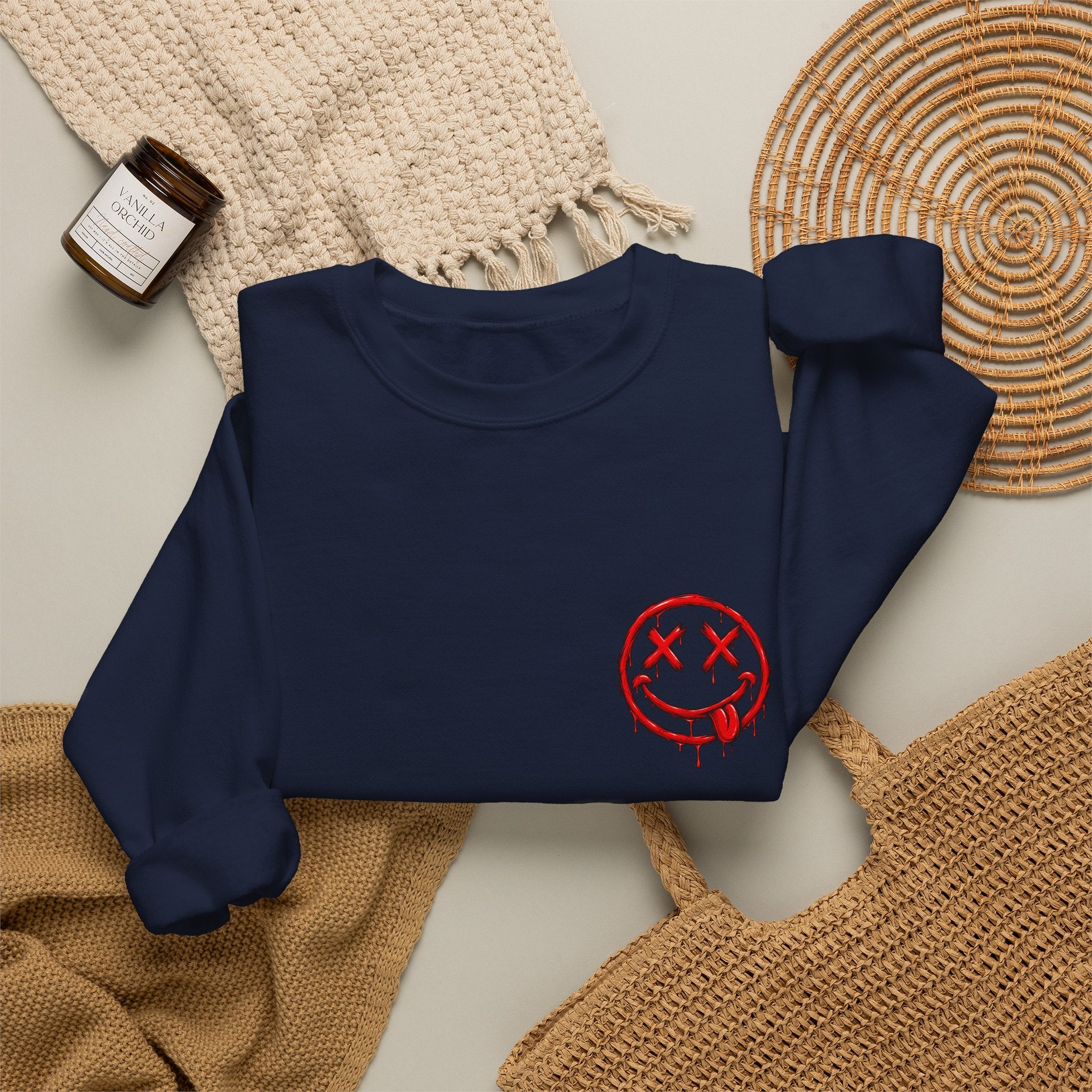 Bleeding Smiley Sweatshirt — Distressed Grunge Crewneck