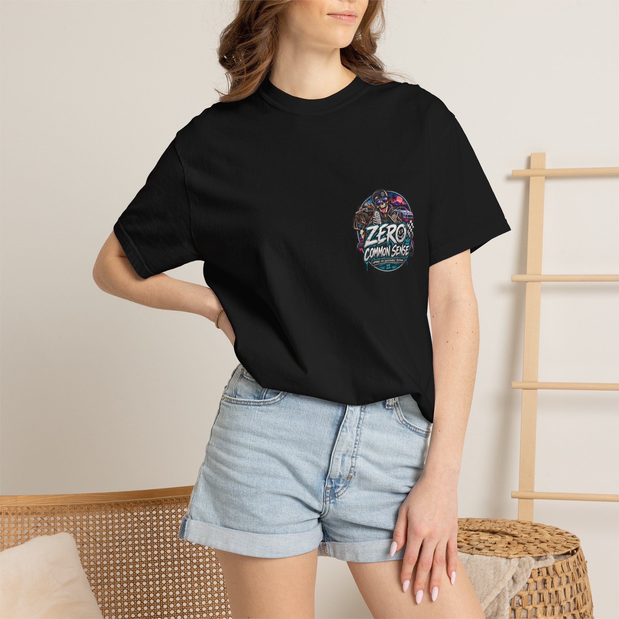 Spider Attack Graphic T-Shirt — "Zero Common Sense" Pocket Design