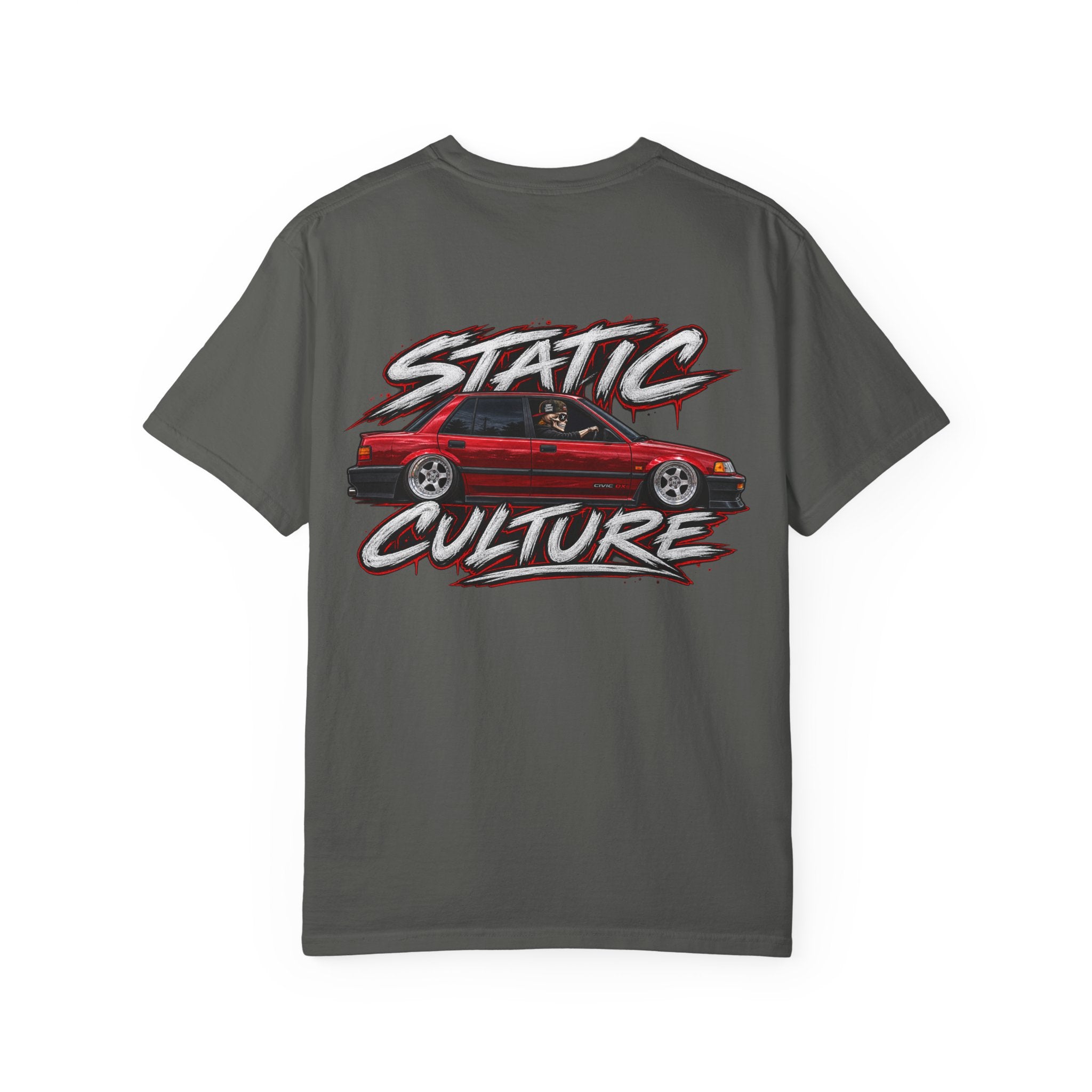 Static Culture Car Tee — Dripping Smiley Graphic T-Shirt