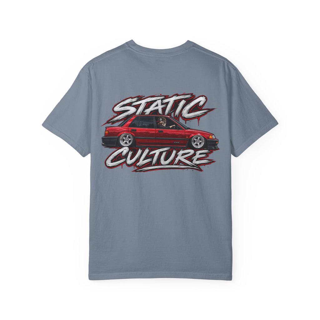 Static Culture Car Tee — Dripping Smiley Graphic T-Shirt