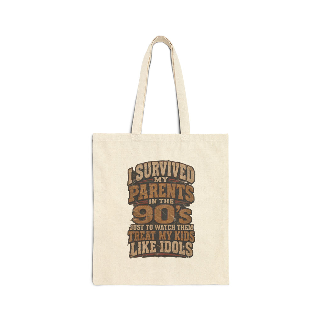 I Survived My Parents in the 90s Canvas Tote — Retro Nostalgia Grocery & Everyday Bag