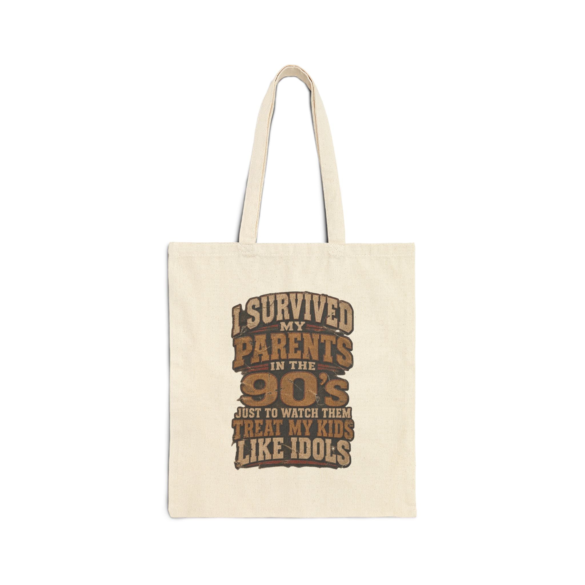 I Survived My Parents in the 90s Canvas Tote — Retro Nostalgia Grocery & Everyday Bag