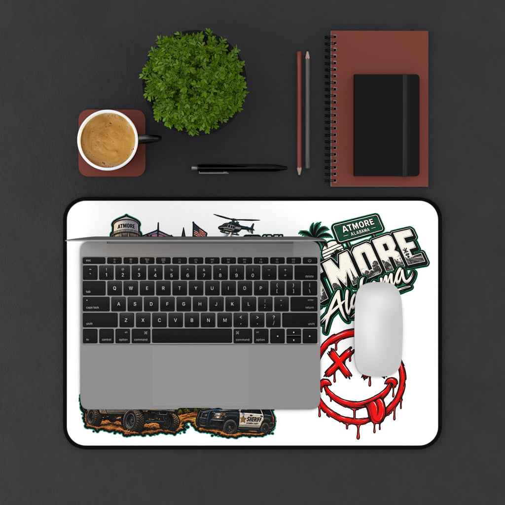 Atmore, Alabama Desk Mat – Illustrated City Map & Sticker Collage Mouse Pad