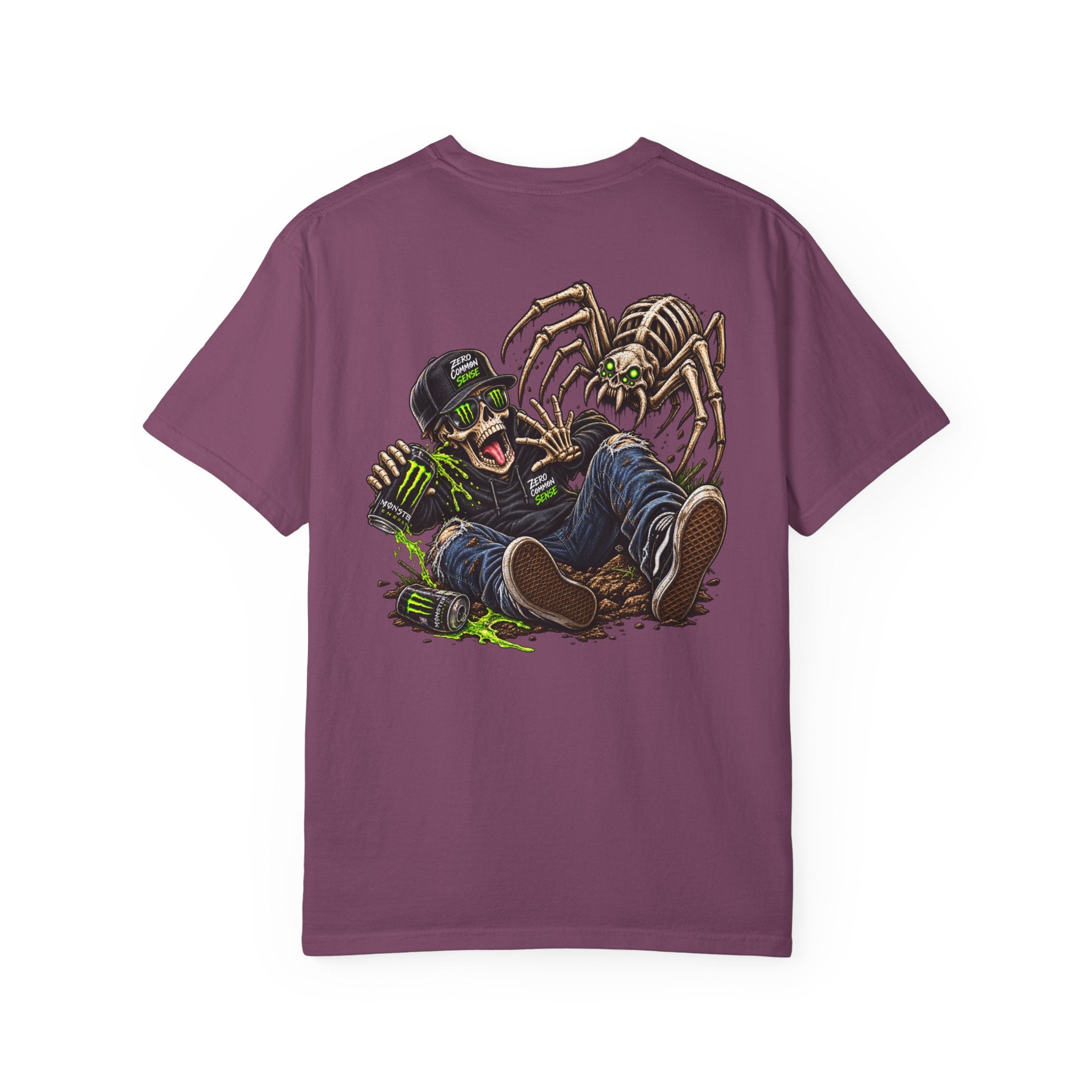 Spider Attack Graphic T-Shirt — "Zero Common Sense" Pocket Design