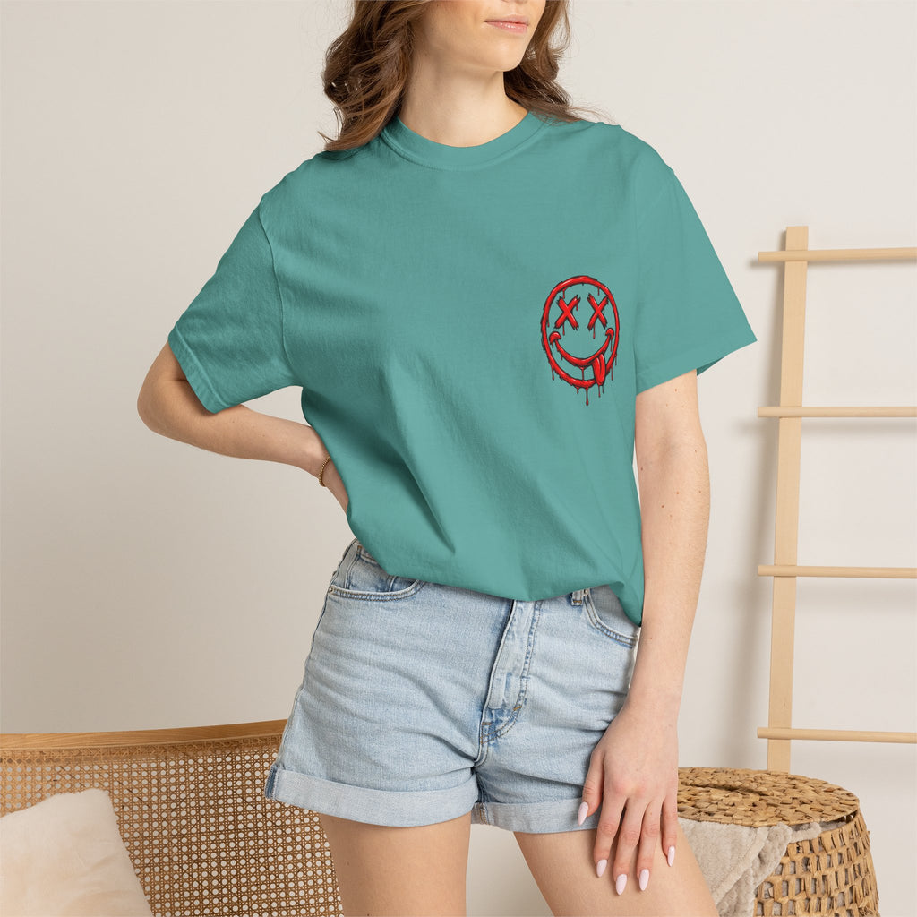 Static Culture Car Tee — Dripping Smiley Graphic T-Shirt