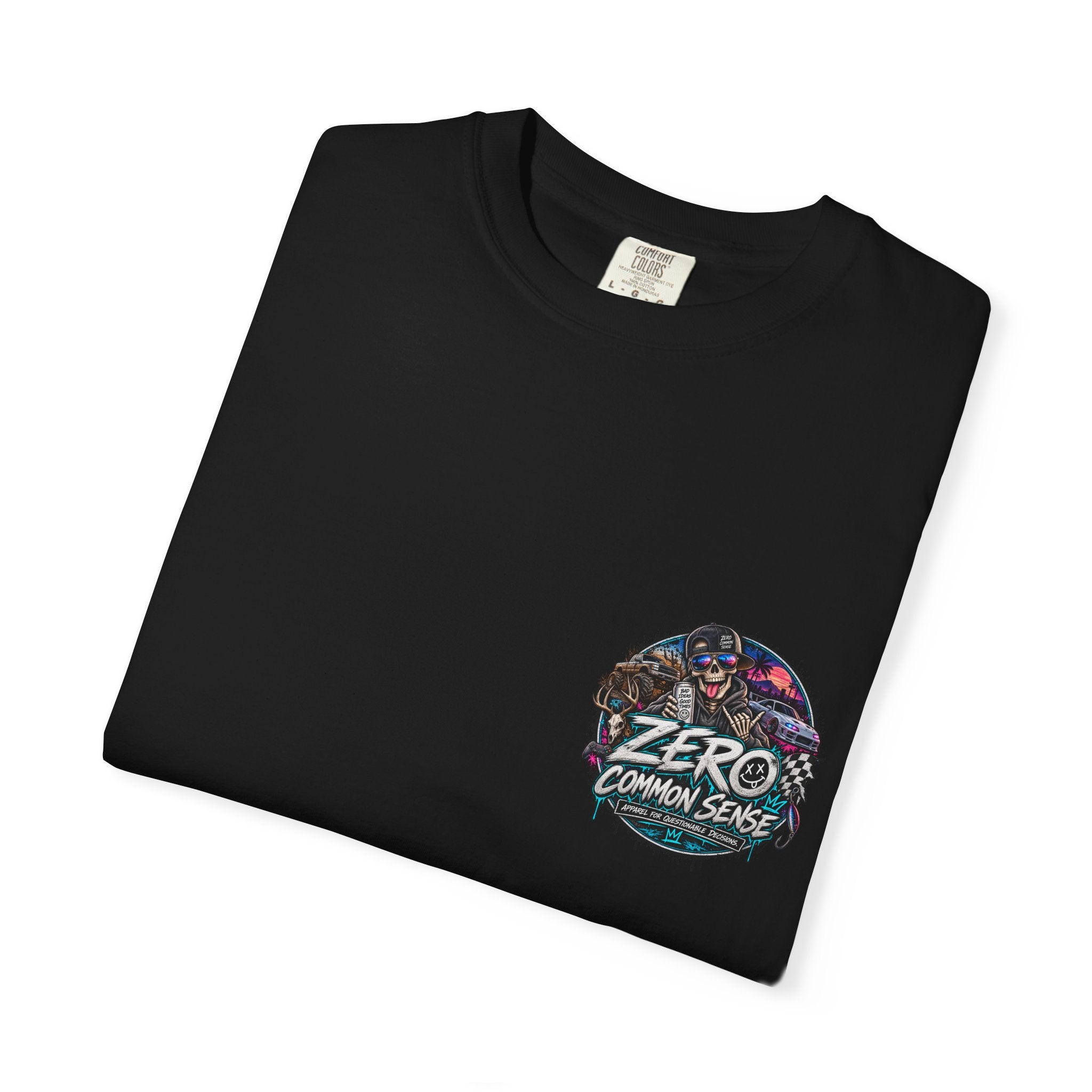 Spider Attack Graphic T-Shirt — "Zero Common Sense" Pocket Design