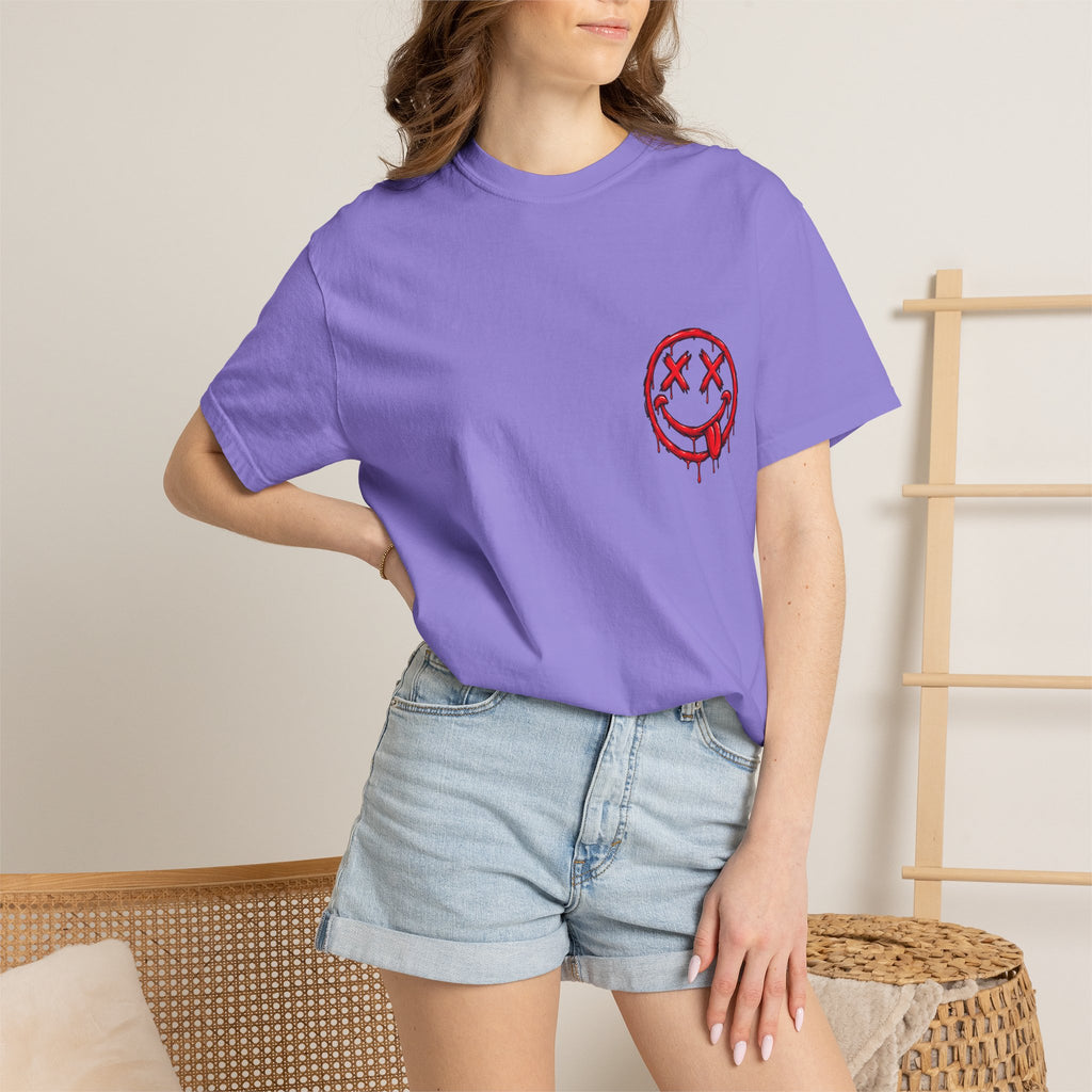 Static Culture Car Tee — Dripping Smiley Graphic T-Shirt