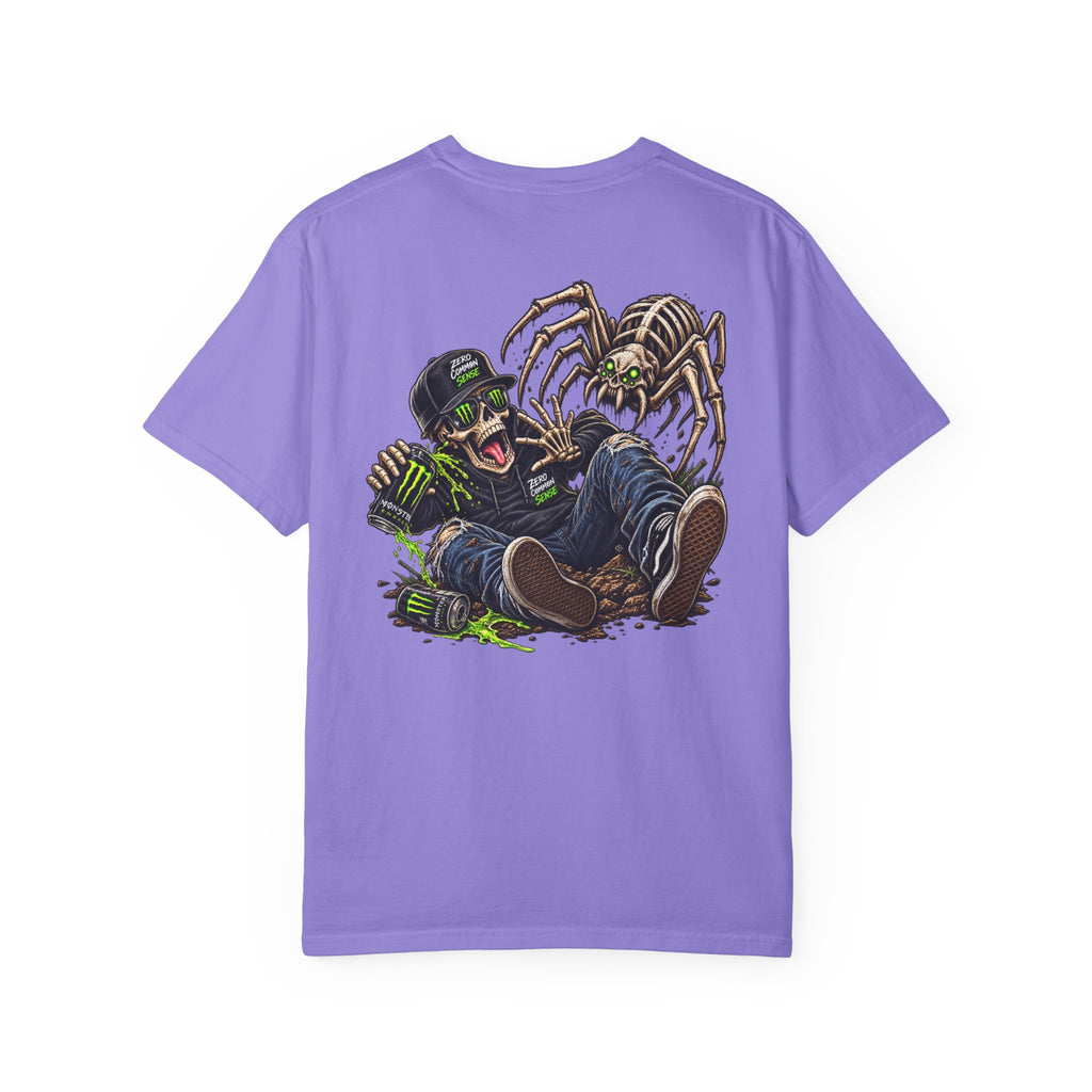Spider Attack Graphic T-Shirt — "Zero Common Sense" Pocket Design