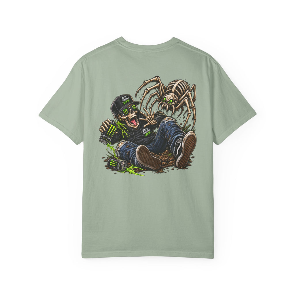 Spider Attack Graphic T-Shirt — "Zero Common Sense" Pocket Design