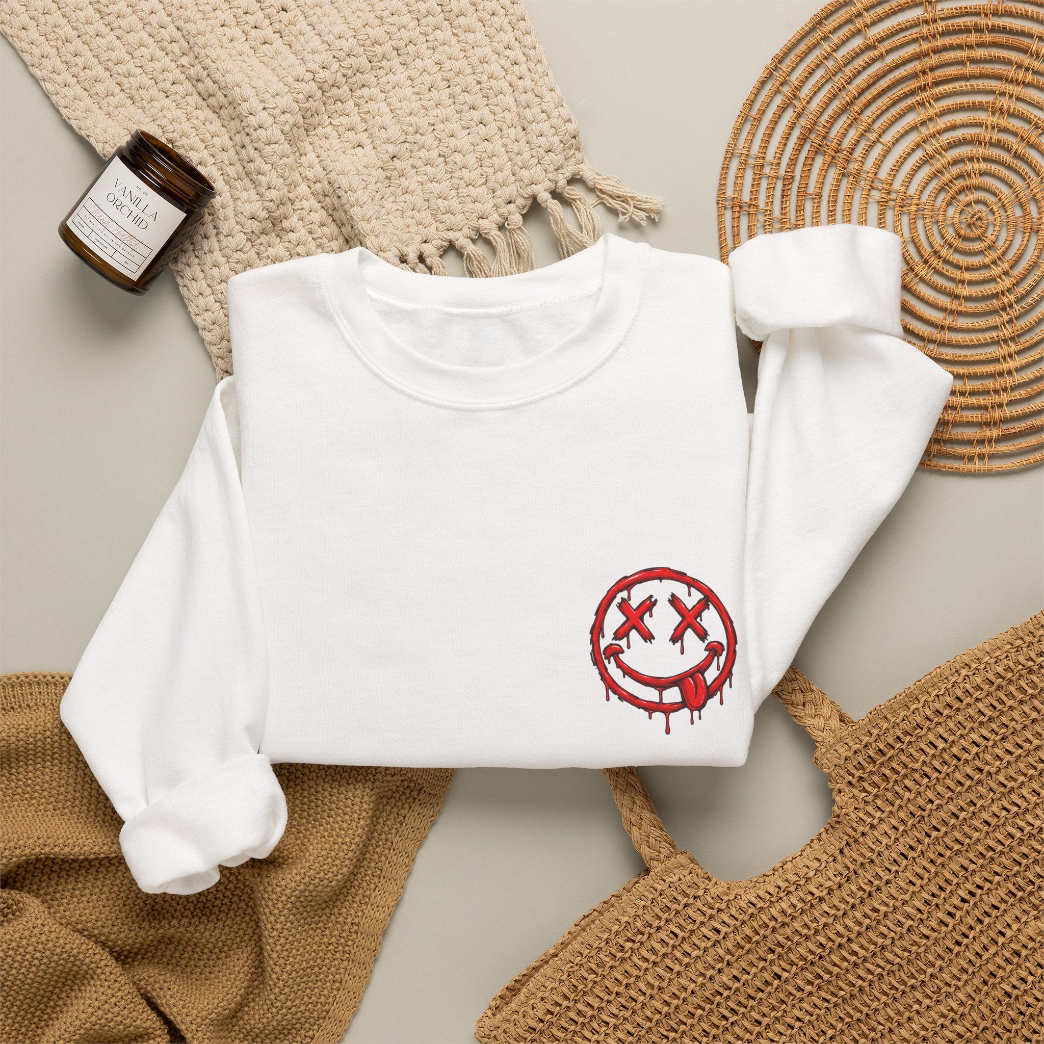 Bleeding Smiley Sweatshirt — Distressed Grunge Crewneck