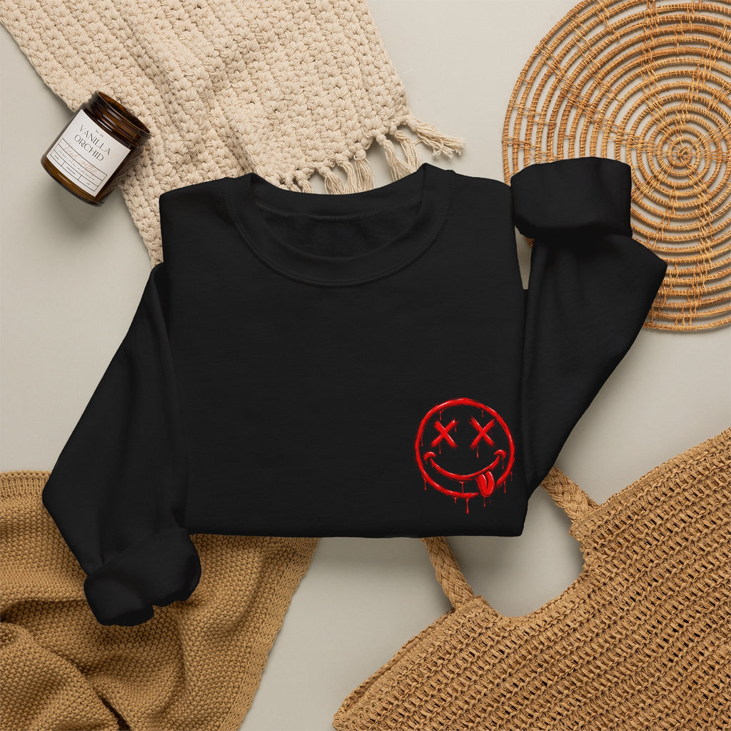 Bleeding Smiley Sweatshirt — Distressed Grunge Crewneck
