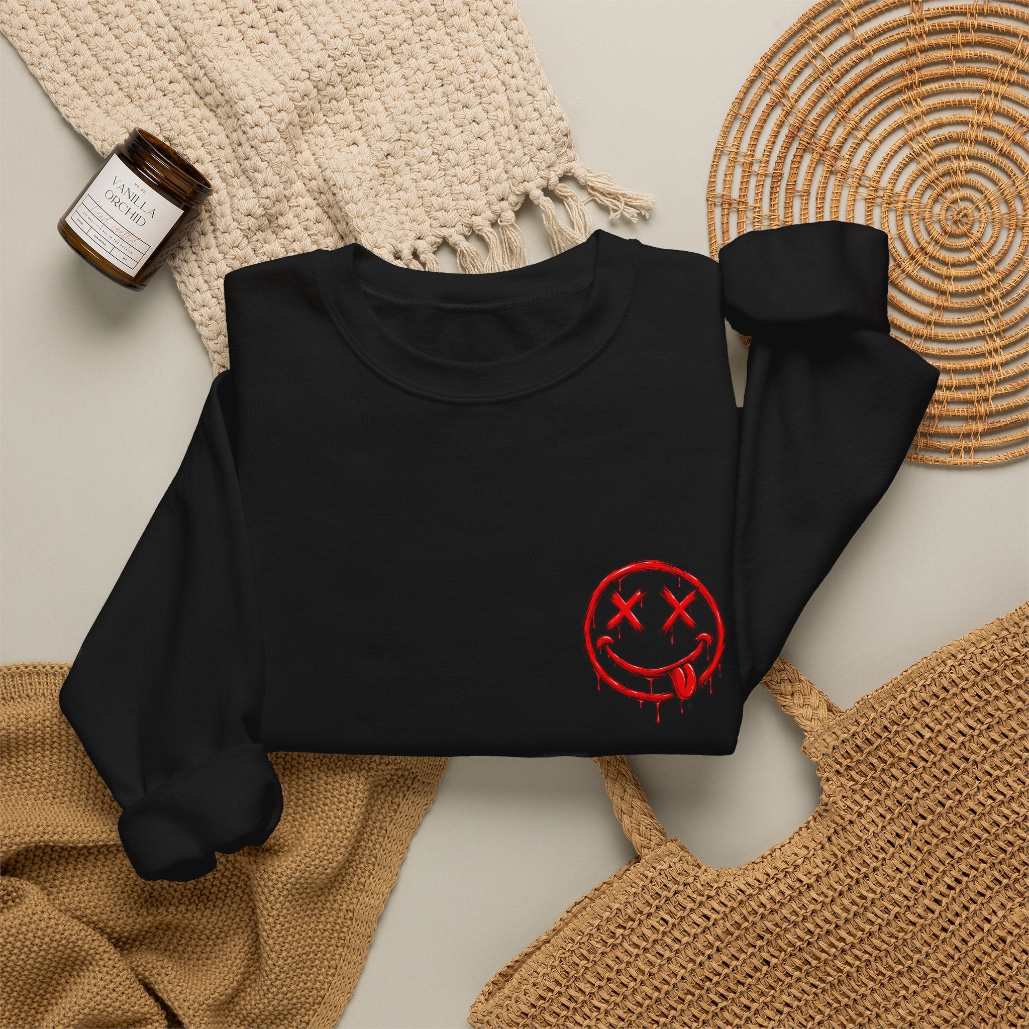 Bleeding Smiley Sweatshirt — Distressed Grunge Crewneck
