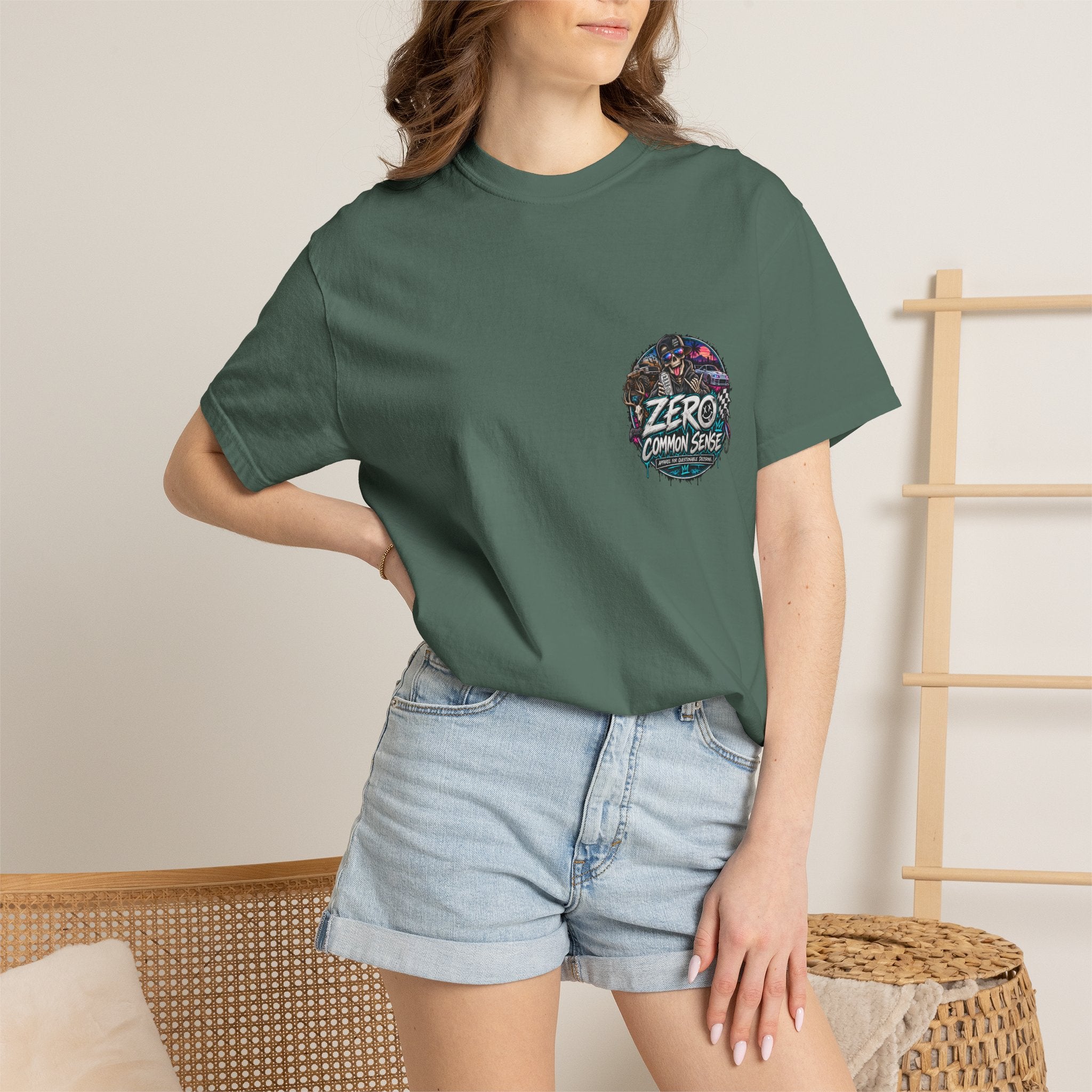 Spider Attack Graphic T-Shirt — "Zero Common Sense" Pocket Design