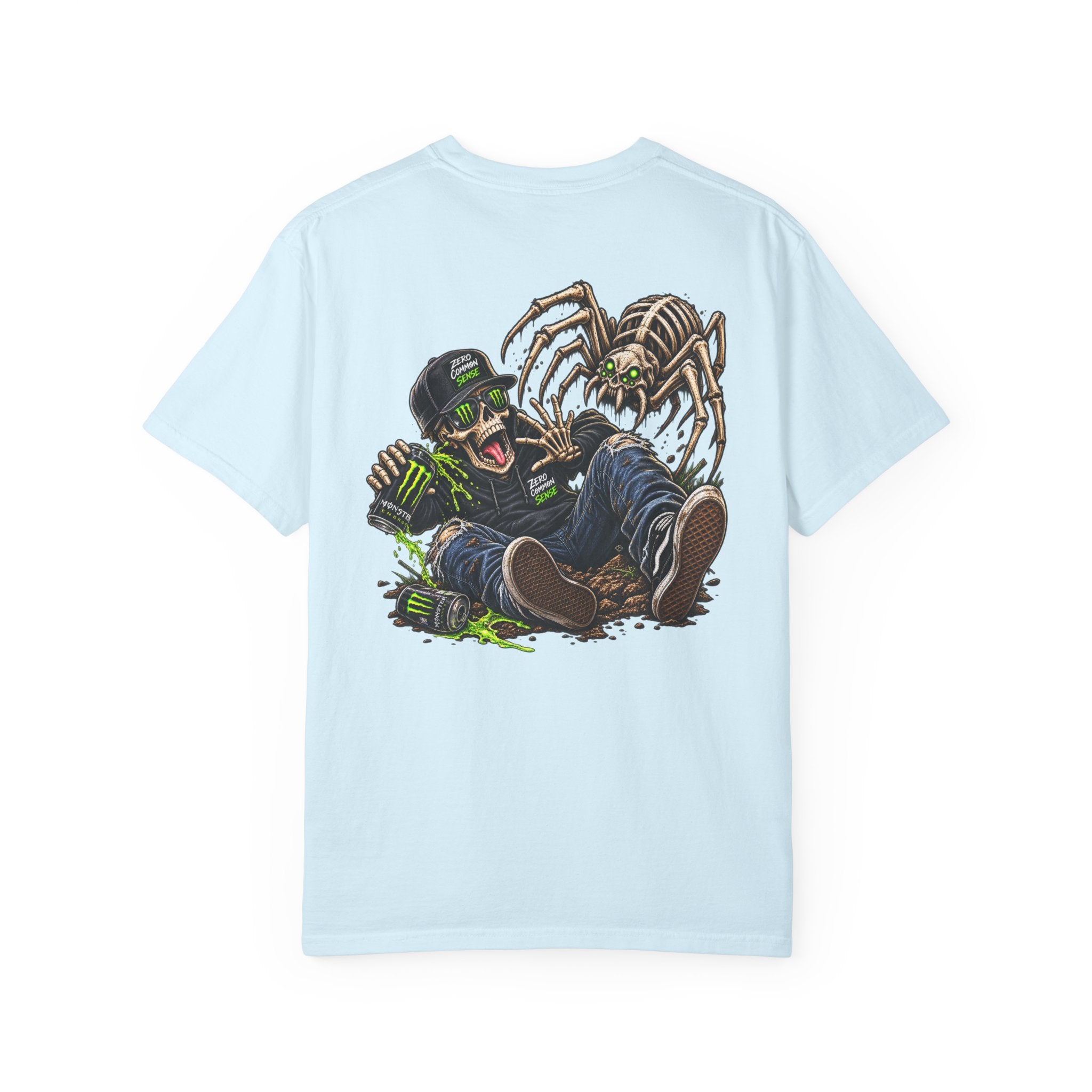 Spider Attack Graphic T-Shirt — "Zero Common Sense" Pocket Design