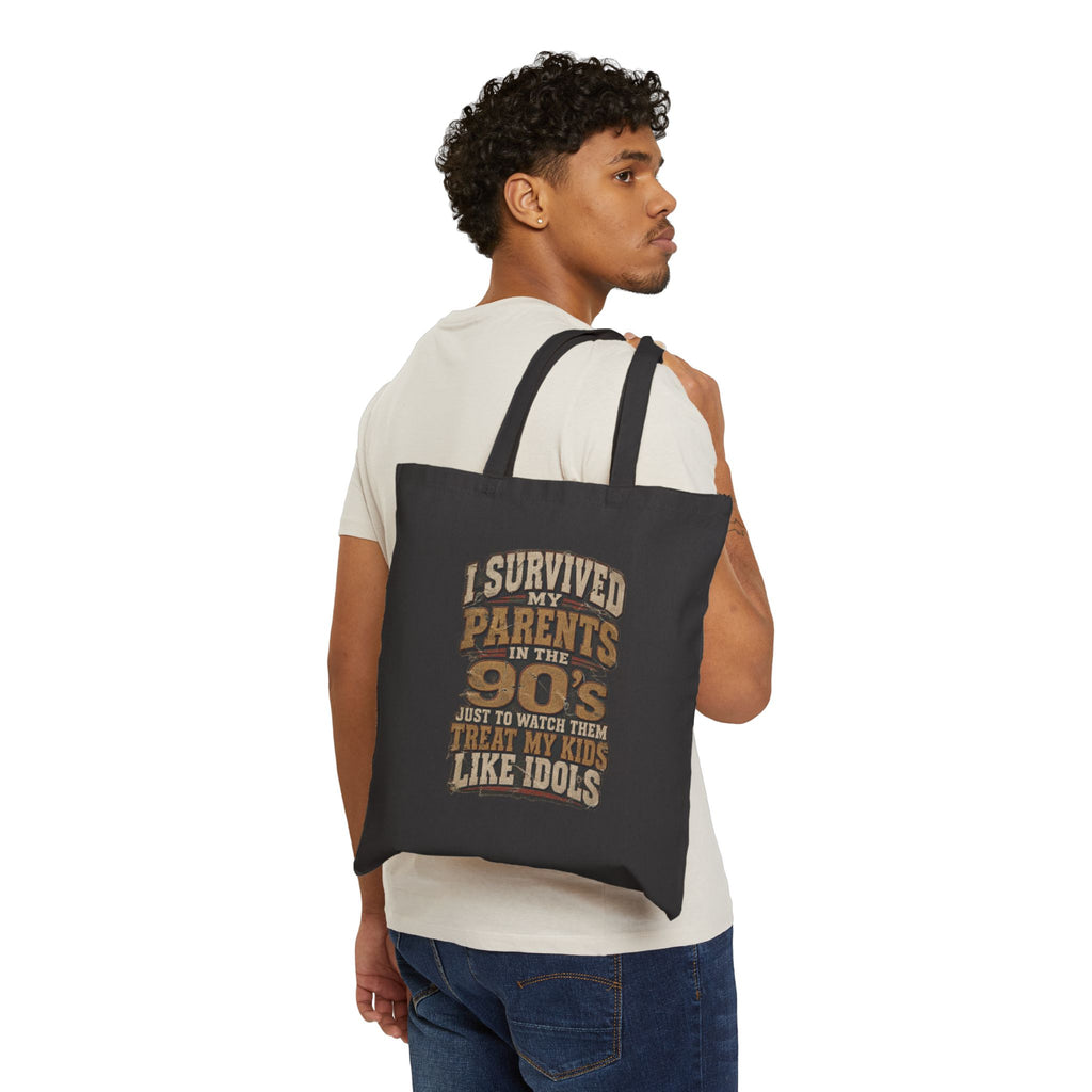 I Survived My Parents in the 90s Canvas Tote — Retro Nostalgia Grocery & Everyday Bag