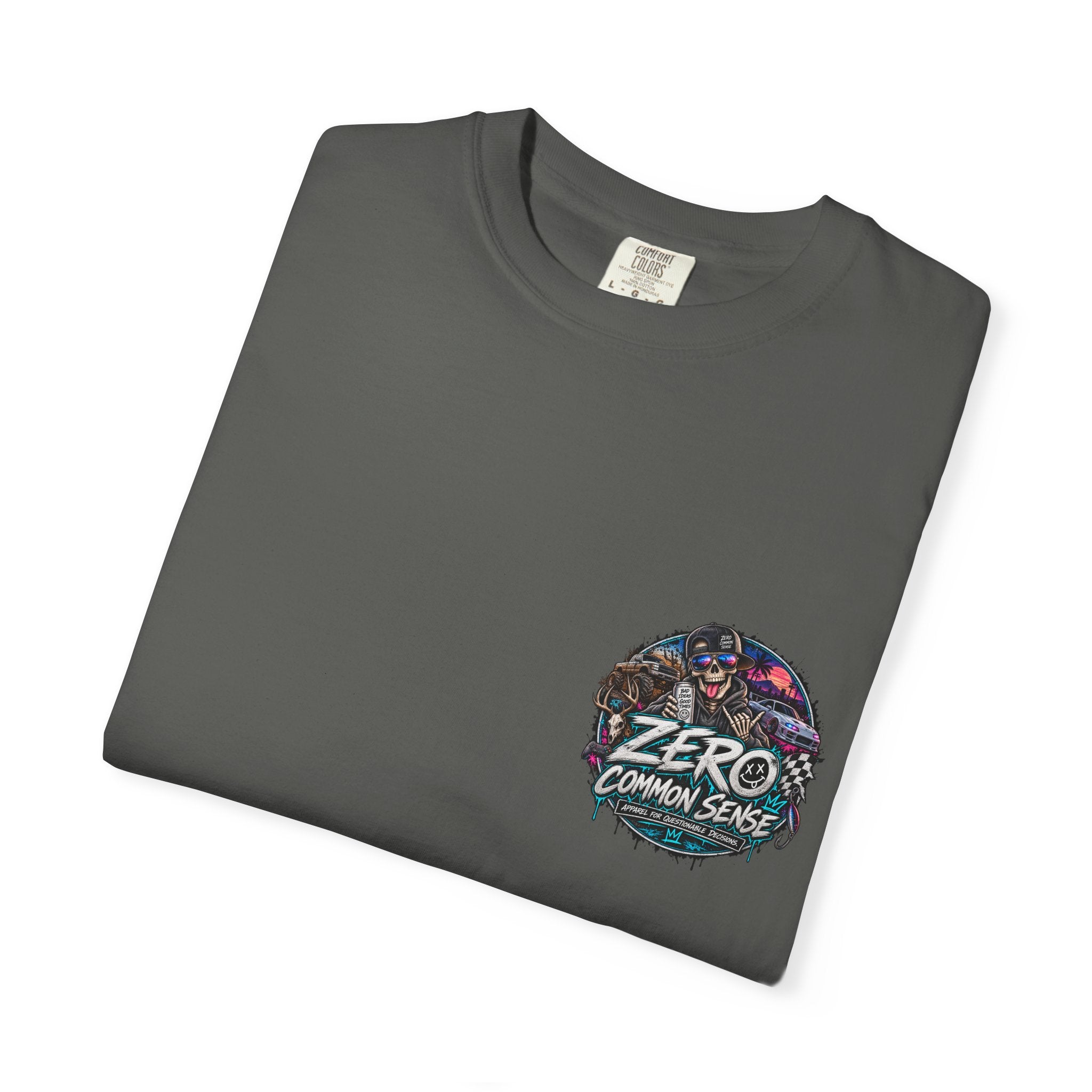 Spider Attack Graphic T-Shirt — "Zero Common Sense" Pocket Design