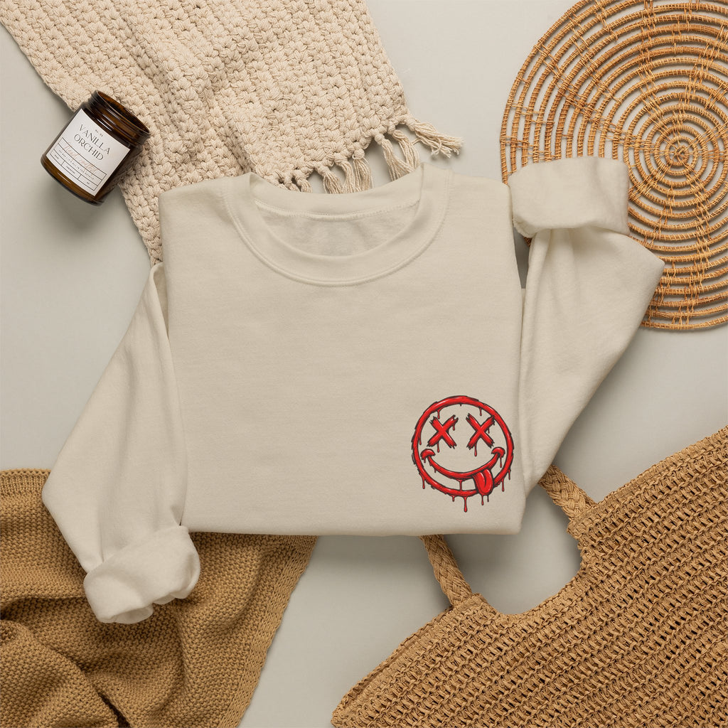Bleeding Smiley Sweatshirt — Distressed Grunge Crewneck
