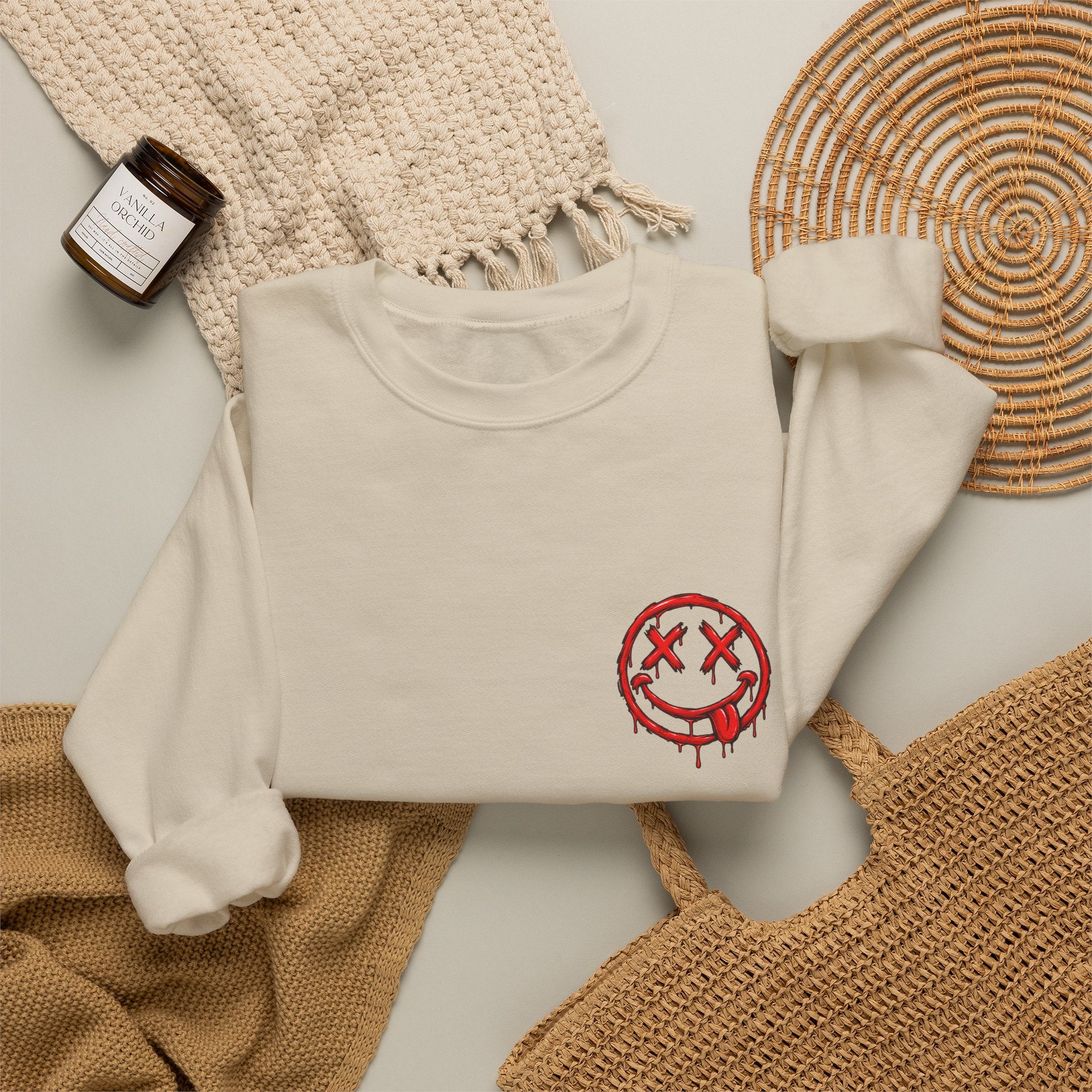 Bleeding Smiley Sweatshirt — Distressed Grunge Crewneck