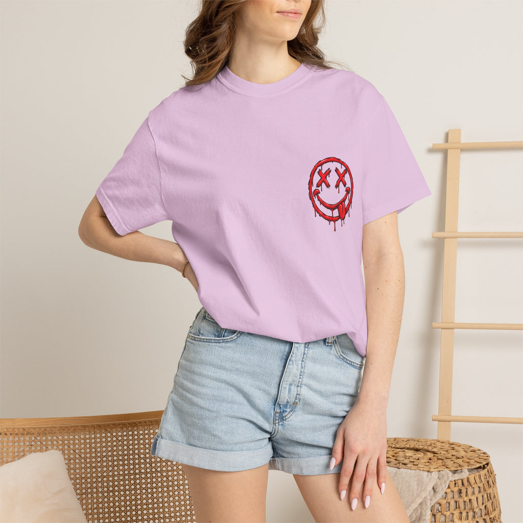 Static Culture Car Tee — Dripping Smiley Graphic T-Shirt