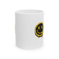 Smudged Grunge Smiley Mug — Distressed Yellow Drip Face Ceramic Coffee Cup (11oz/15oz)