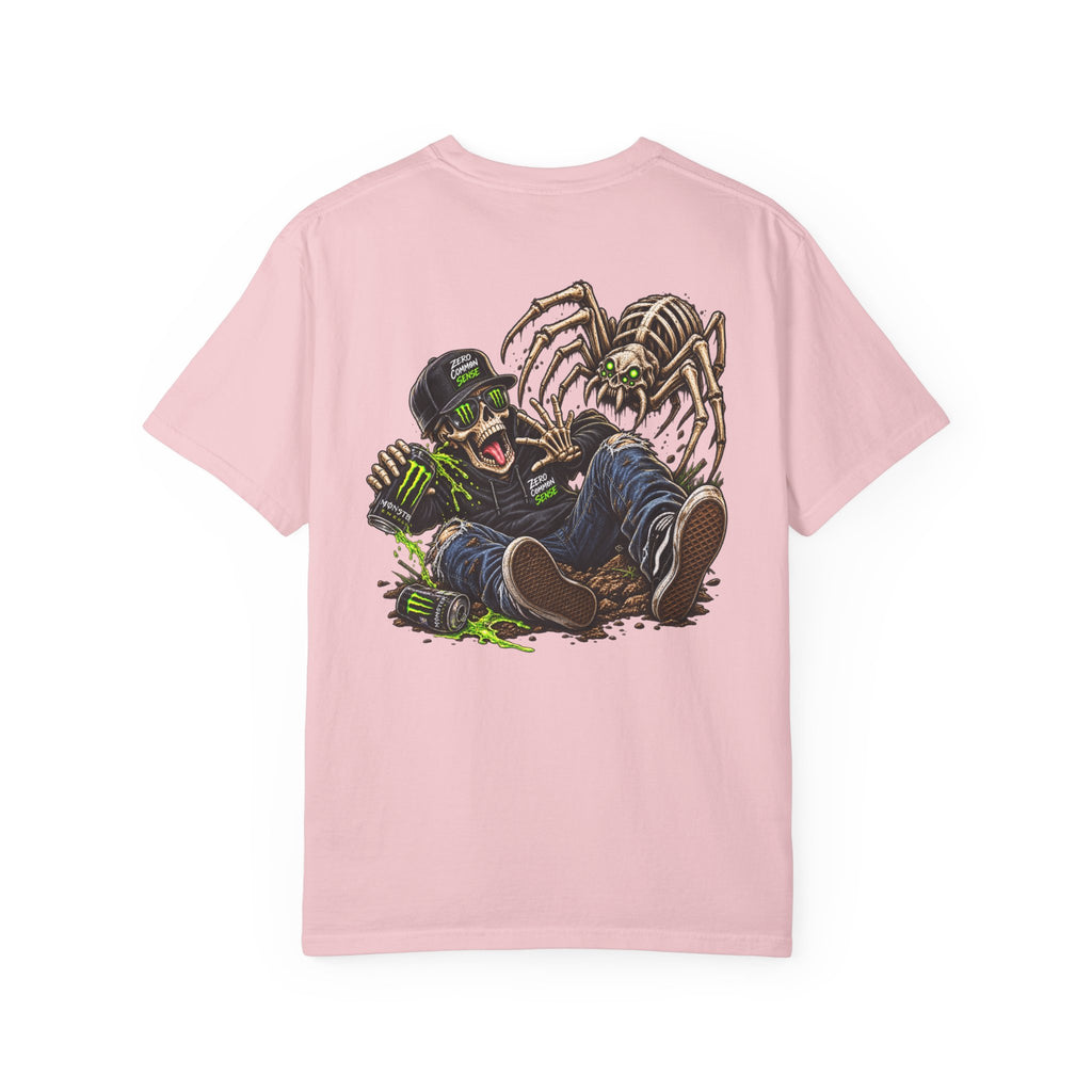 Spider Attack Graphic T-Shirt — "Zero Common Sense" Pocket Design