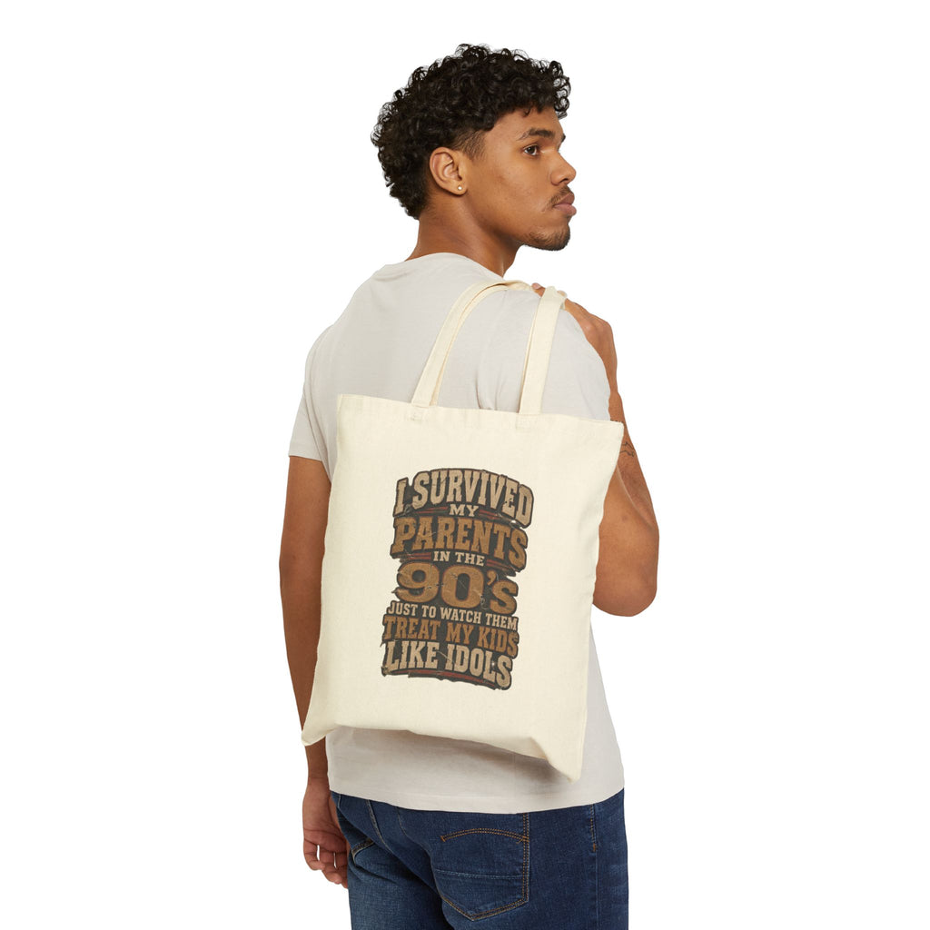I Survived My Parents in the 90s Canvas Tote — Retro Nostalgia Grocery & Everyday Bag