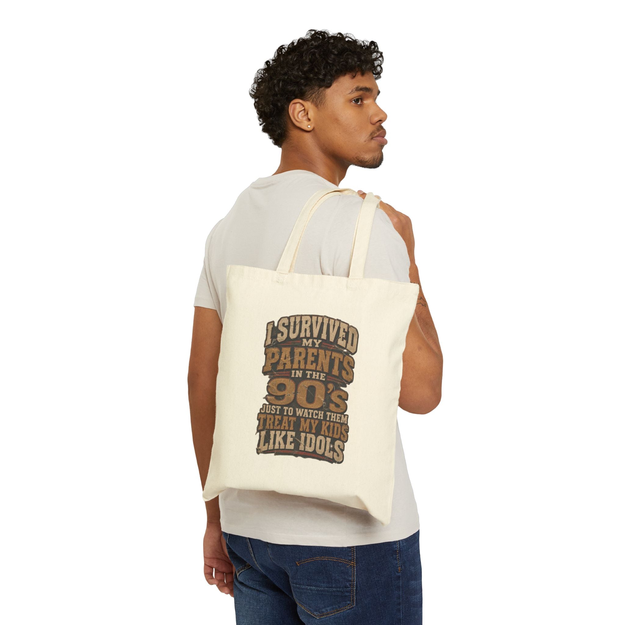 I Survived My Parents in the 90s Canvas Tote — Retro Nostalgia Grocery & Everyday Bag