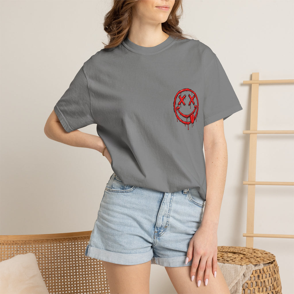 Static Culture Car Tee — Dripping Smiley Graphic T-Shirt